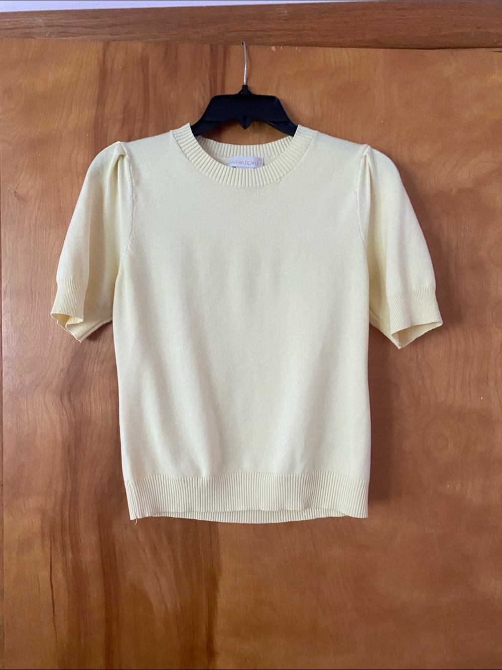 Cynthia Rowley Pale Yellow Puff Sleeve Knit Top